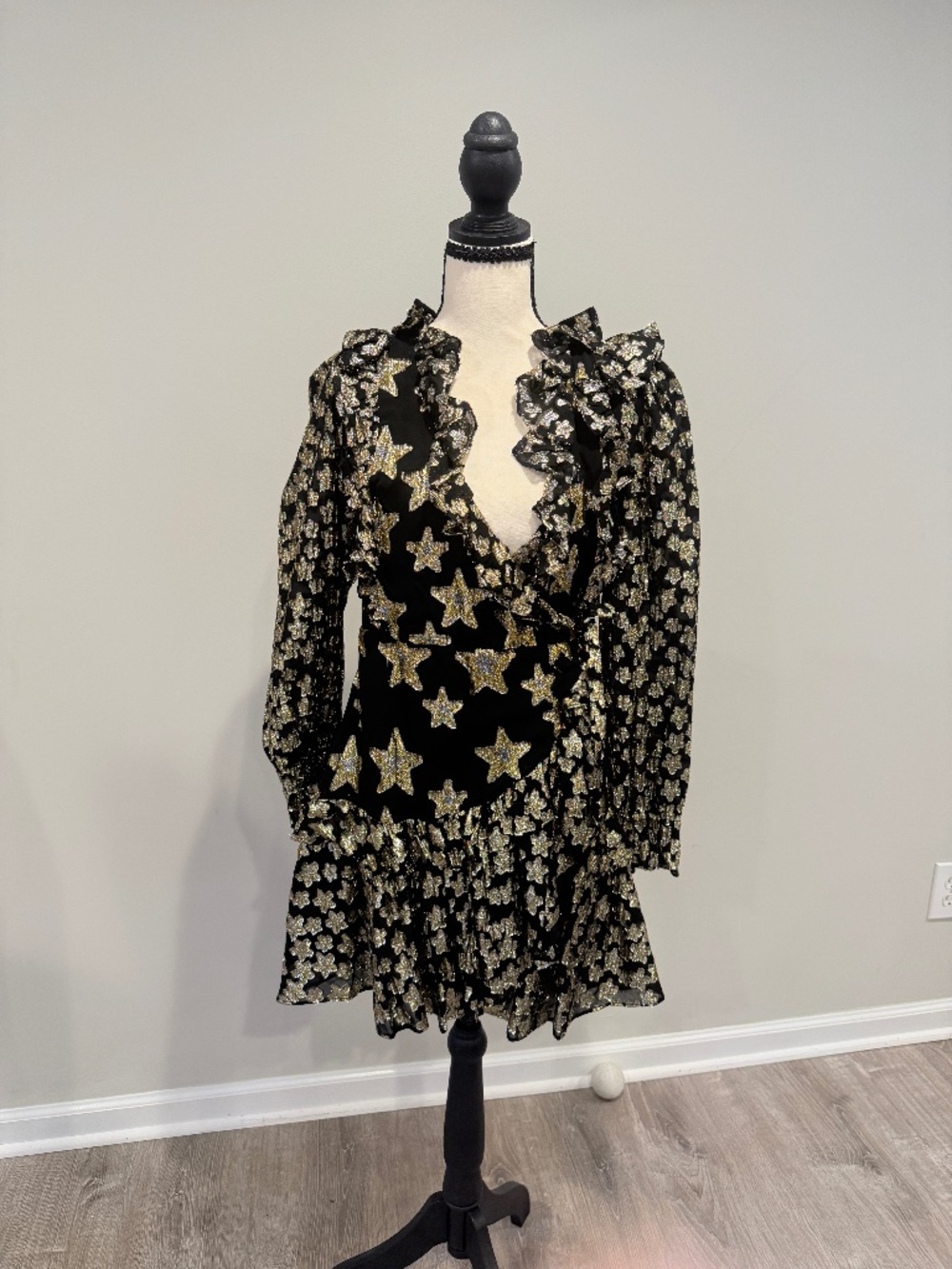 NWT LoveShackFancy Findlay Wrap Dress Black/Gold Size 4